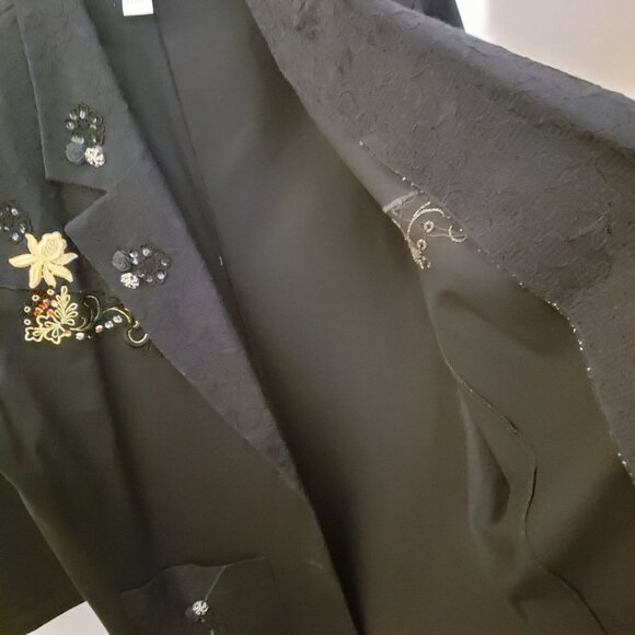 Lacy Afternoon Vintage Embelished Black Cotton Button Front Blazer Pockets 2X EU - Picture 8 of 10
